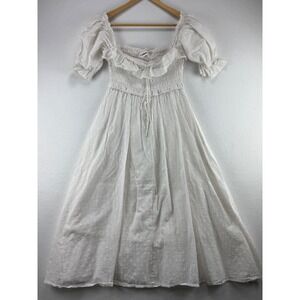 R.Yiposha White Swiss Dot Smocked Midi Dress Womens Medium Puff Slve Cottagecore
